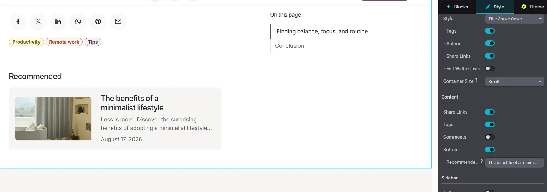 Odoo 20 blog post recommendation feature
