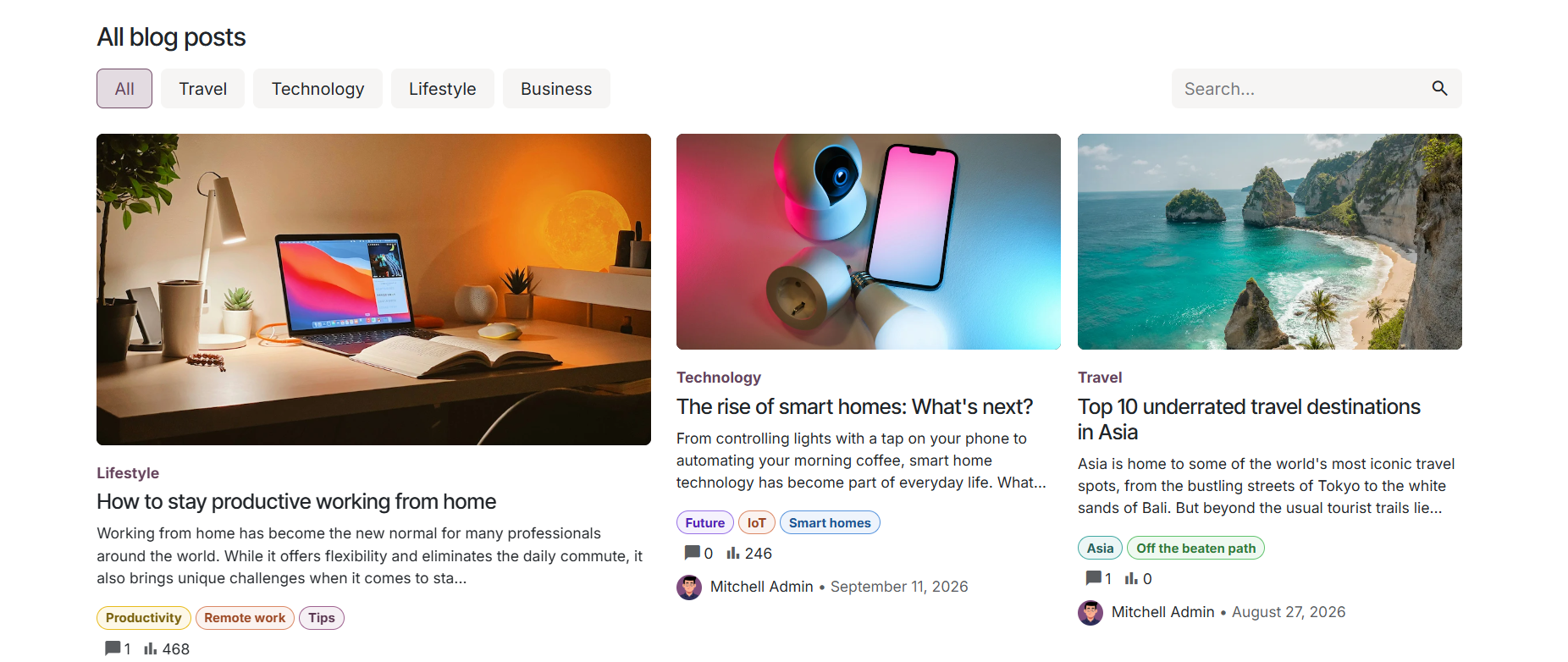 Odoo 20 main blog page