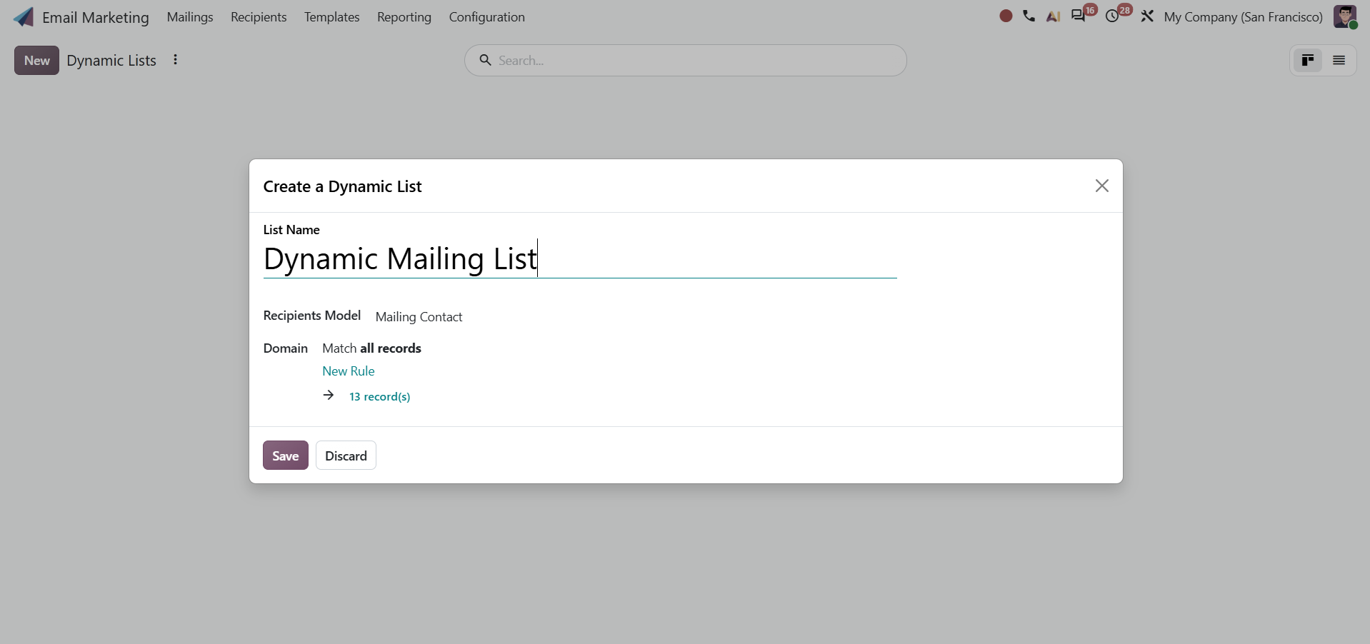 Dynamic Mailing Lists in Odoo 20