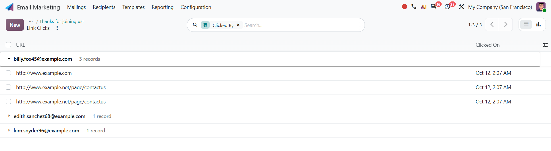Click tracking in odoo 20