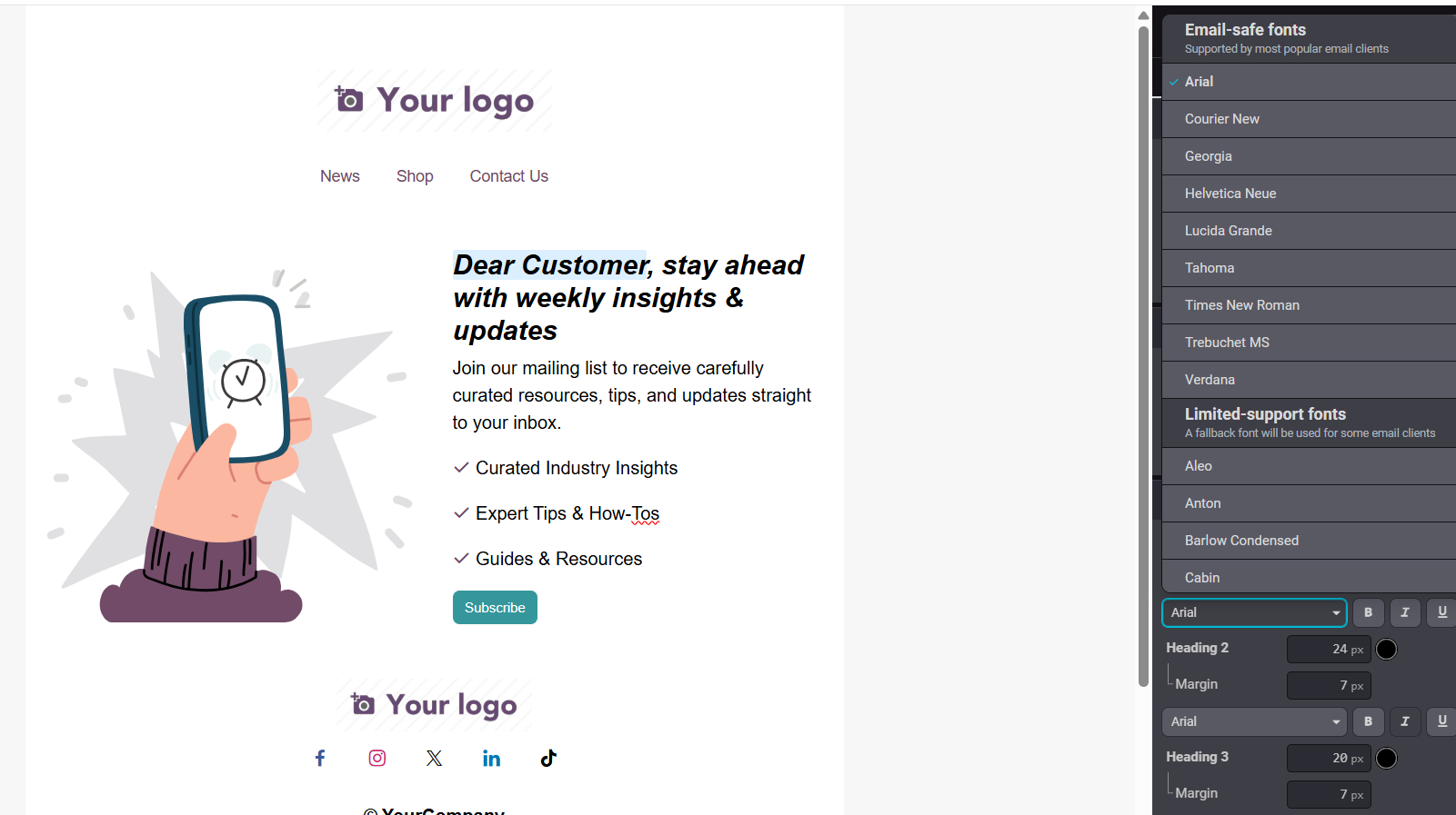 Odoo 20 new fonts email marketing