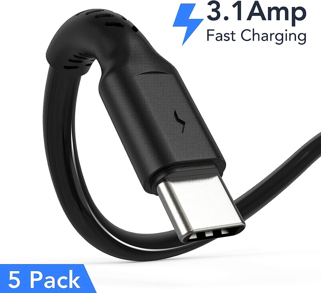 USB A to USB C Charging Cable - 6 inch - Pack of 5